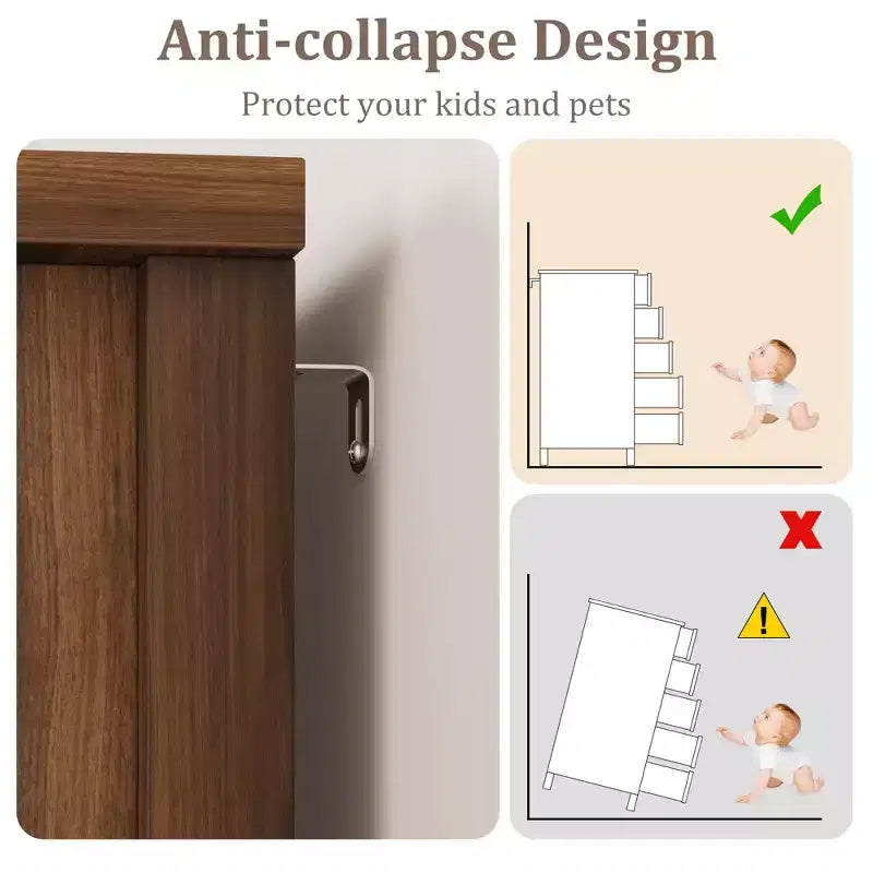 Comò a 5 cassetti con anta scorrevole a granaio, cassettiera in legno alta 122 cm