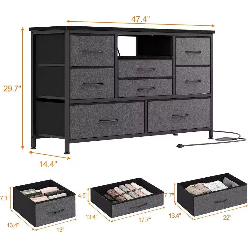 Mobile TV da 47,4 pollici con 8 cassetti, striscia luminosa a LED RGB e doppia presa di corrente