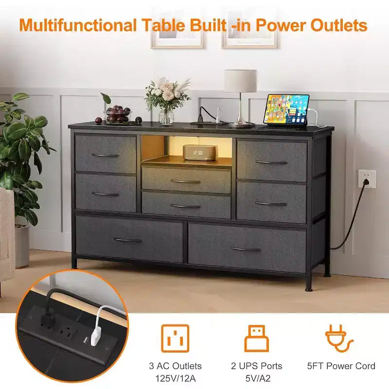 Mobile TV da 47,4 pollici con 8 cassetti, striscia luminosa a LED RGB e doppia presa di corrente