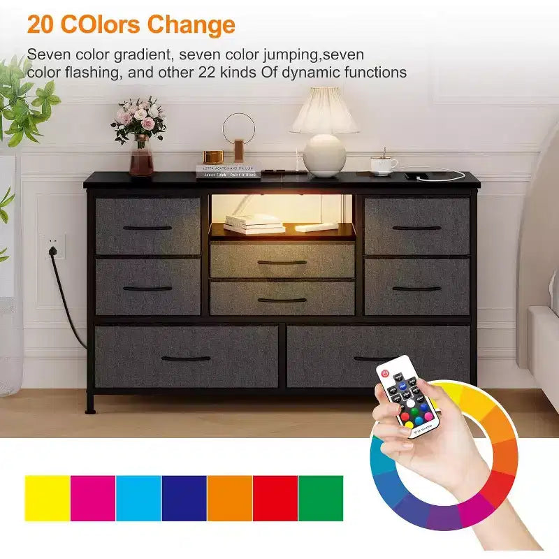 Mobile TV da 47,4 pollici con 8 cassetti, striscia luminosa a LED RGB e doppia presa di corrente