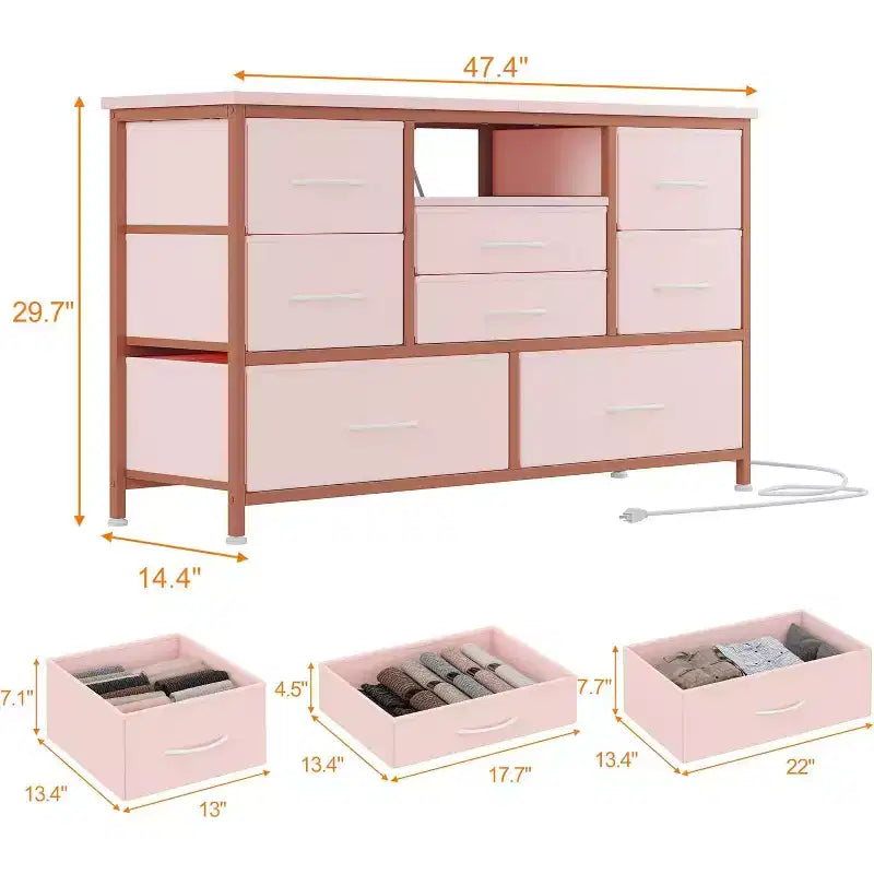 Mobile TV da 47,4 pollici con 8 cassetti, striscia luminosa a LED RGB e doppia presa di corrente