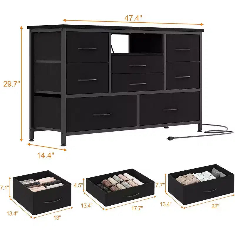 Mobile TV da 47,4 pollici con 8 cassetti, striscia luminosa a LED RGB e doppia presa di corrente