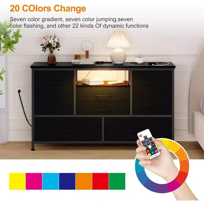 Mobile TV da 47,4 pollici con 8 cassetti, striscia luminosa a LED RGB e doppia presa di corrente