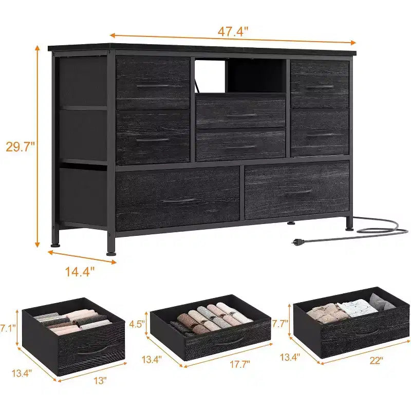 Mobile TV da 47,4 pollici con 8 cassetti, striscia luminosa a LED RGB e doppia presa di corrente