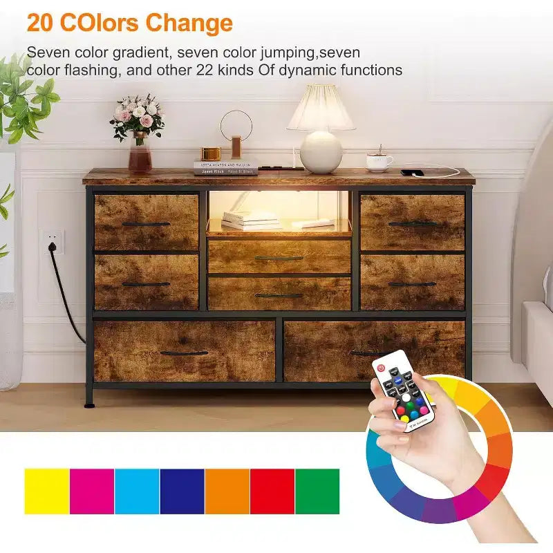 Mobile TV da 47,4 pollici con 8 cassetti, striscia luminosa a LED RGB e doppia presa di corrente