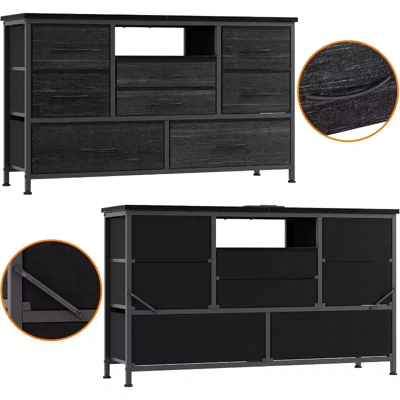 Mobile TV da 47,4 pollici con 8 cassetti, striscia luminosa a LED RGB e doppia presa di corrente
