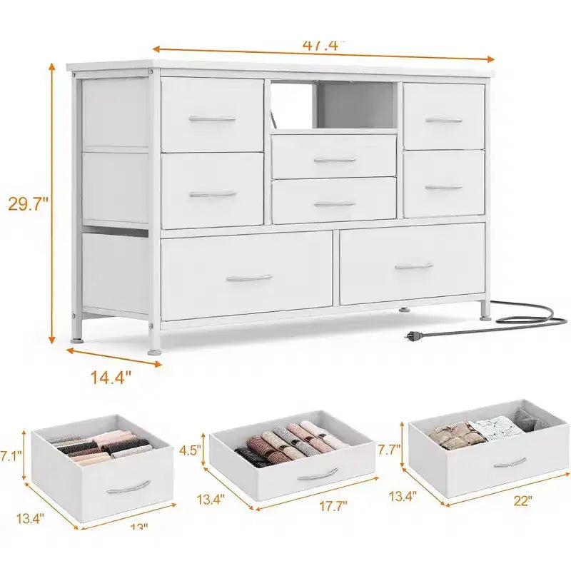 Mobile TV da 47,4 pollici con 8 cassetti, striscia luminosa a LED RGB e doppia presa di corrente