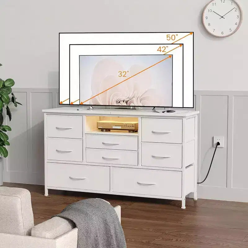 Mobile TV da 47,4 pollici con 8 cassetti, striscia luminosa a LED RGB e doppia presa di corrente