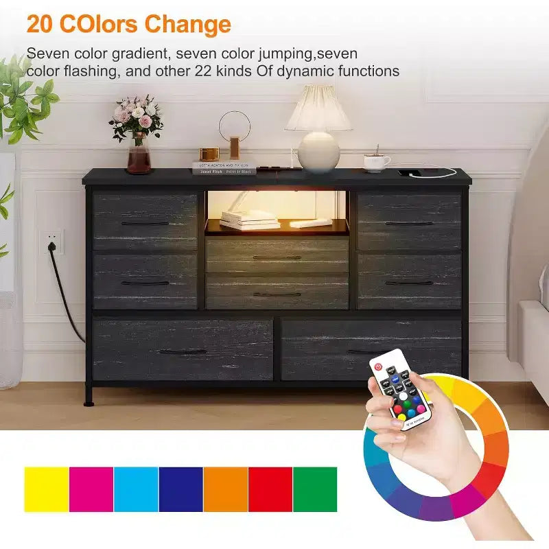 Mobile TV da 47,4 pollici con 8 cassetti, striscia luminosa a LED RGB e doppia presa di corrente