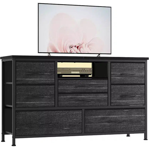 47.4-inch Multi-Functional TV Stand with 8 Drawers, RGB Smart Light Strip, Dual Power Outlets, Suitable for Multiple Scenarios