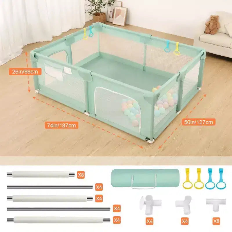 Box per Bambini a 4 Pannelli 74x50 con Lati in Rete e Borsa per il Trasporto