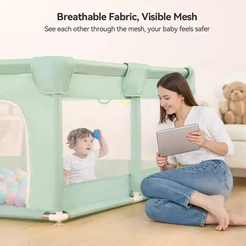 Box per Bambini a 4 Pannelli 74x50 con Lati in Rete e Borsa per il Trasporto