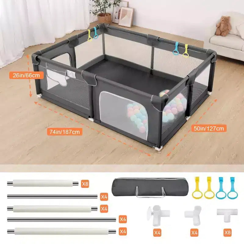 Box per Bambini a 4 Pannelli 74x50 con Lati in Rete e Borsa per il Trasporto