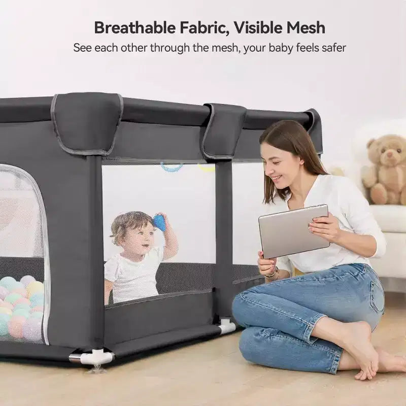 Box per Bambini a 4 Pannelli 74x50 con Lati in Rete e Borsa per il Trasporto