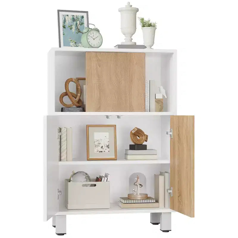 Wooden Storage Cabinet - Sideboard Buffet with Sliding Doors, Adjustable Shelves, Bathroom Floor Standing Cabinet, Bookshelf for Small Space, Corner