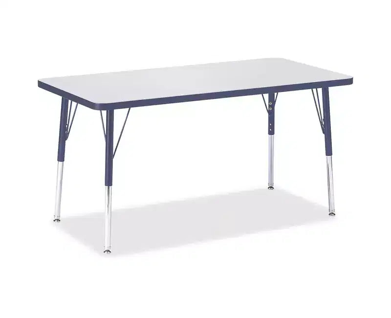Tavolo attività rettangolare 60 x 120 cm, Altezza regolabile, Bordo blu