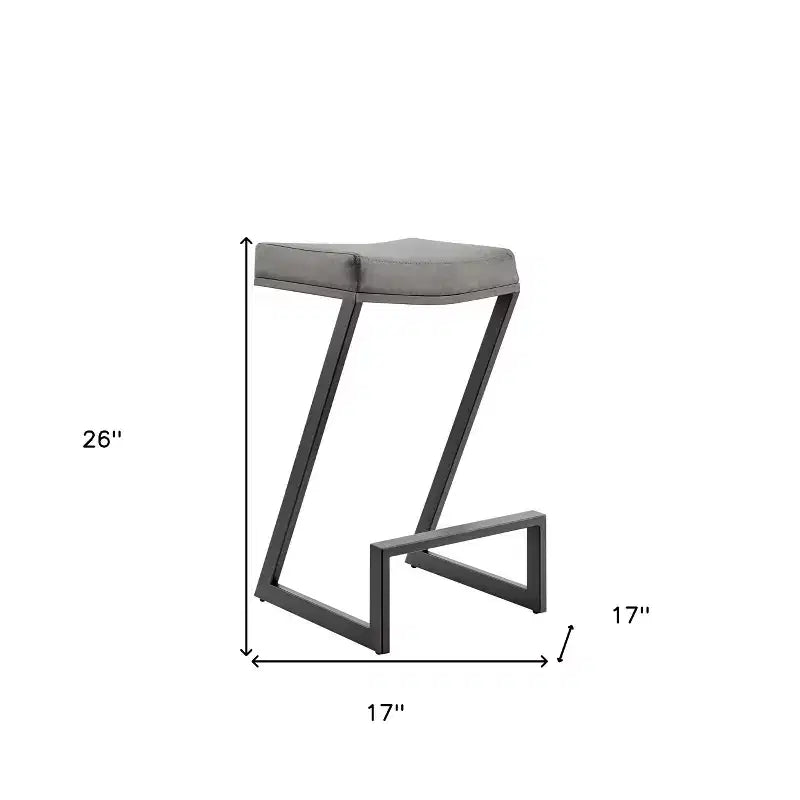 Sgabello da bar senza schienale, altezza bancone, 66 cm, seduta in similpelle grigia con struttura in ferro nero