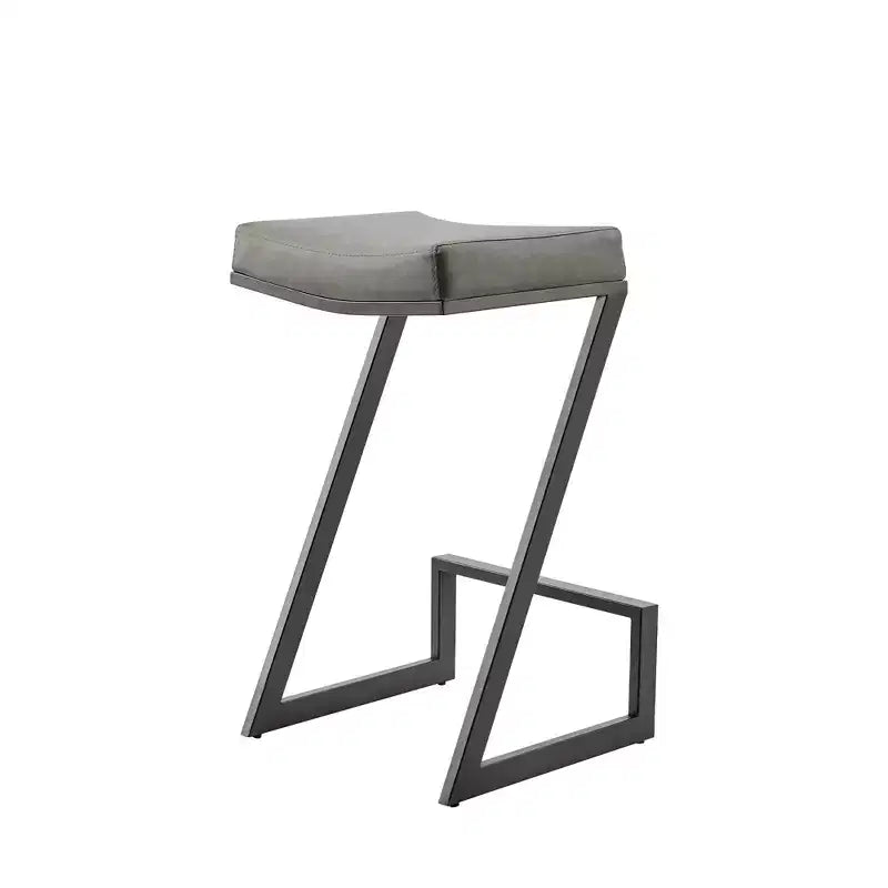 Sgabello da bar senza schienale, altezza bancone, 66 cm, seduta in similpelle grigia con struttura in ferro nero