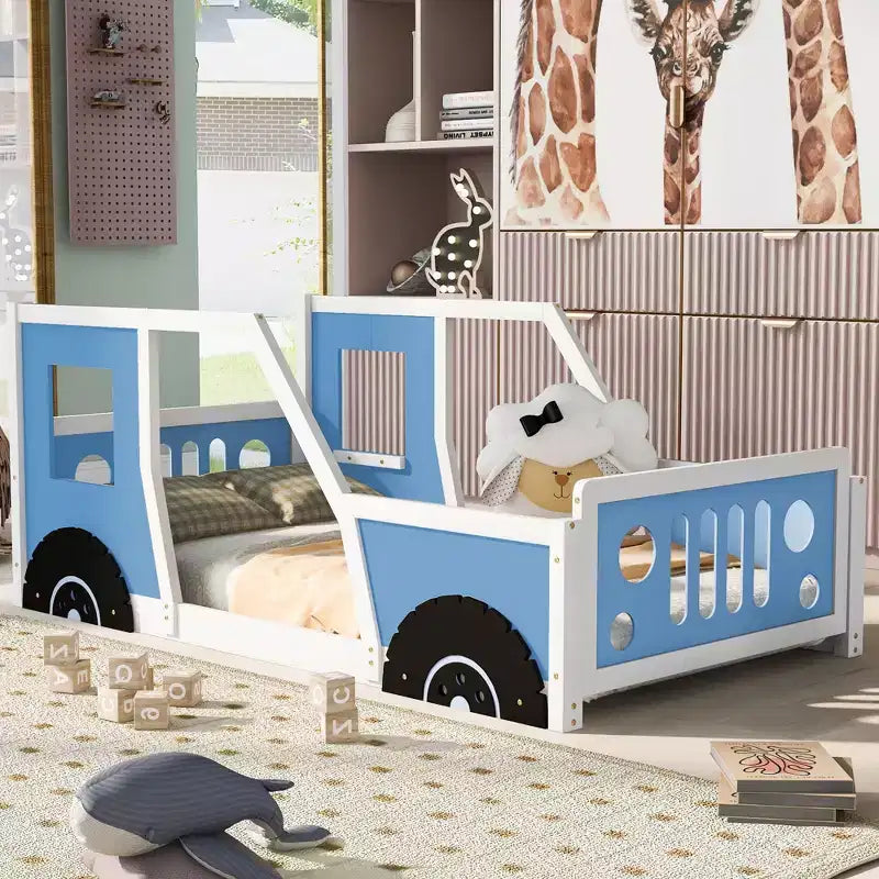 Letto per Bambini a Forma di Auto con Sponde Laterali e Doghe in Legno, Twin/Full