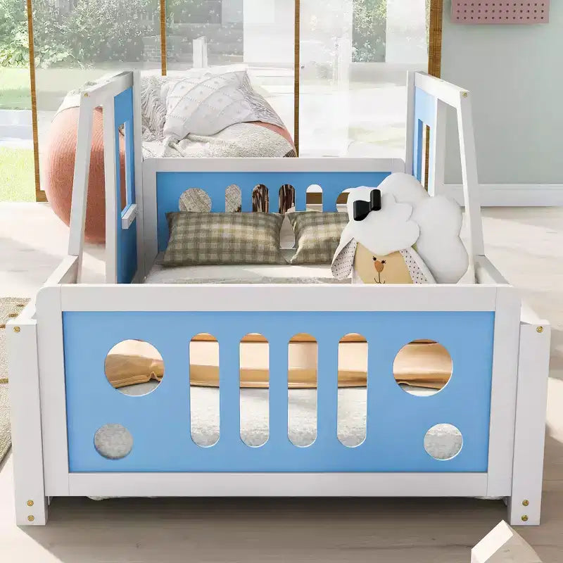 Letto per Bambini a Forma di Auto con Sponde Laterali e Doghe in Legno, Twin/Full