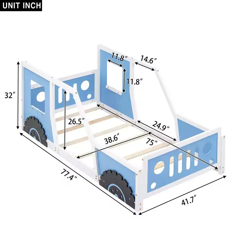 Letto per Bambini a Forma di Auto con Sponde Laterali e Doghe in Legno, Twin/Full