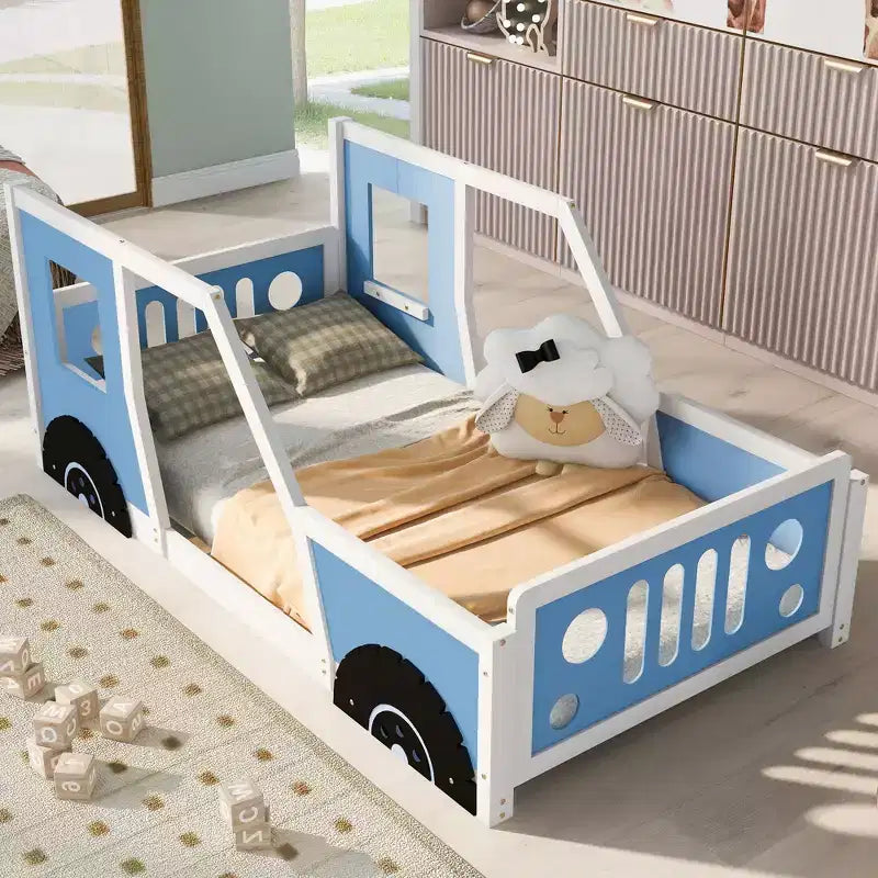 Letto per Bambini a Forma di Auto con Sponde Laterali e Doghe in Legno, Twin/Full