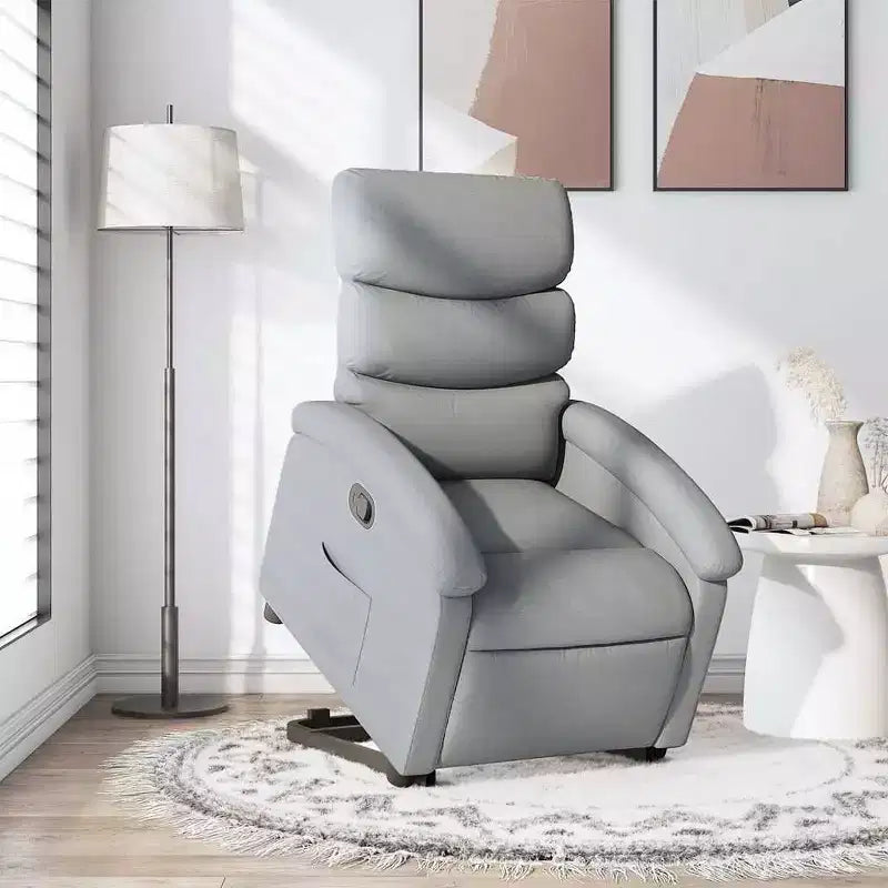 Poltrona Reclinabile Power Lift per Anziani - Tessuto Grigio Chiaro, Sollevamento Elettrico, Reclinazione Manuale, Seduta Imbottita, Tasca Laterale