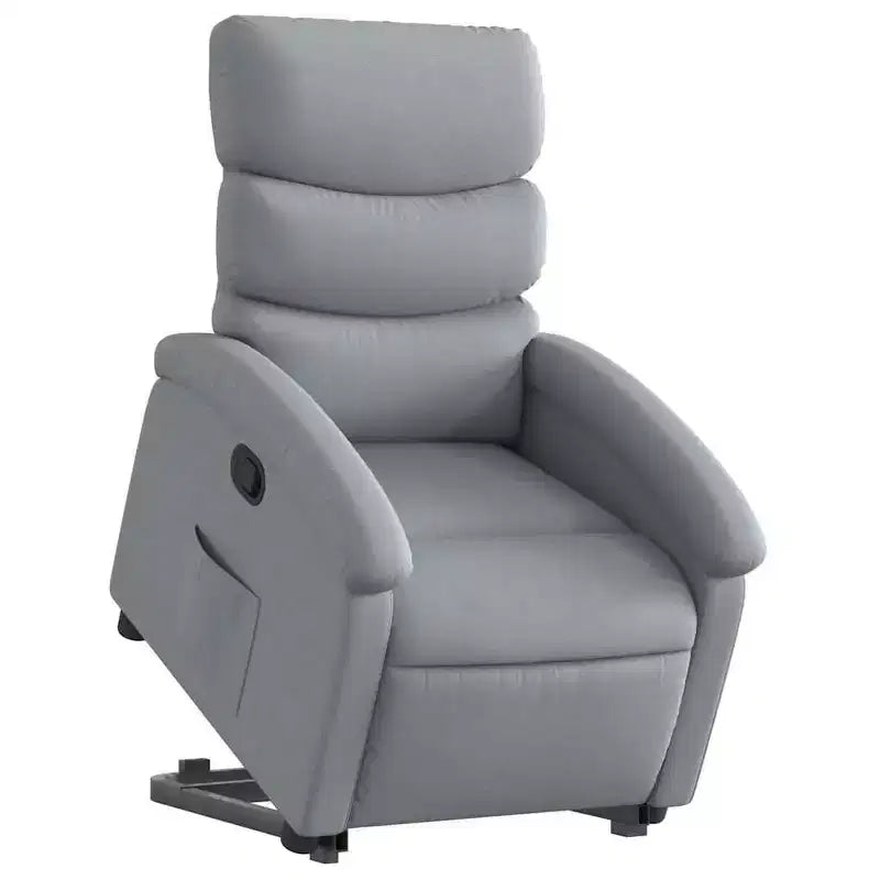 Poltrona Reclinabile Power Lift per Anziani - Tessuto Grigio Chiaro, Sollevamento Elettrico, Reclinazione Manuale, Seduta Imbottita, Tasca Laterale