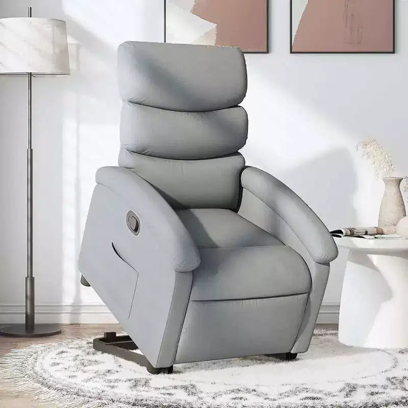 Poltrona Reclinabile Power Lift per Anziani - Tessuto Grigio Chiaro, Sollevamento Elettrico, Reclinazione Manuale, Seduta Imbottita, Tasca Laterale