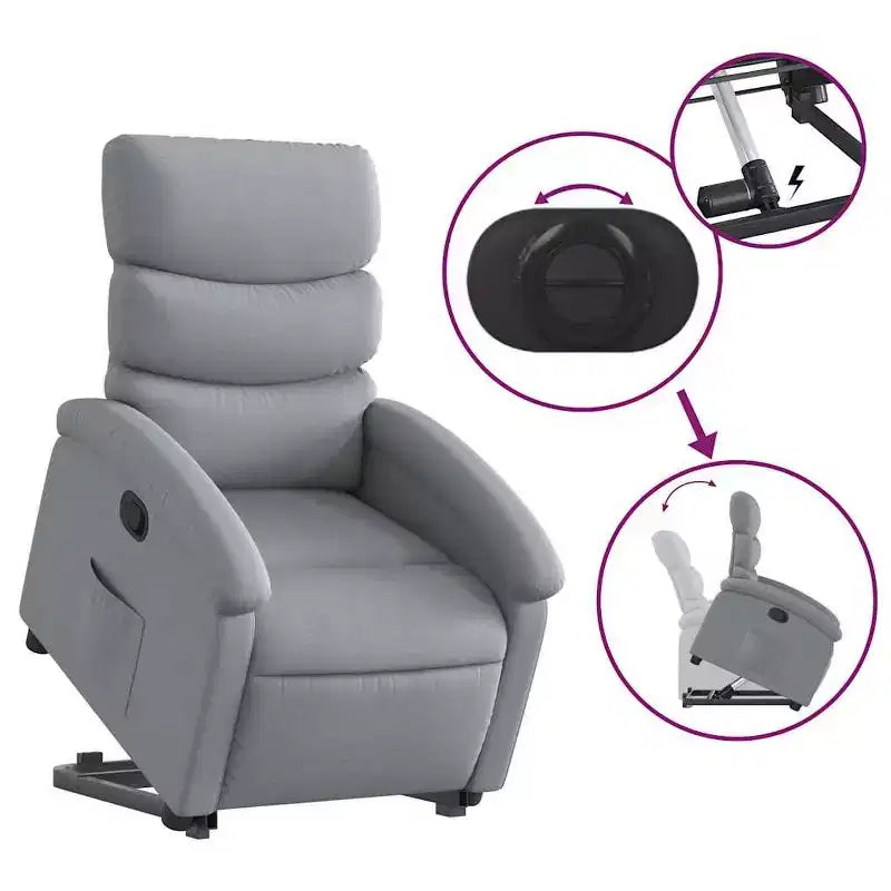 Poltrona Reclinabile Power Lift per Anziani - Tessuto Grigio Chiaro, Sollevamento Elettrico, Reclinazione Manuale, Seduta Imbottita, Tasca Laterale
