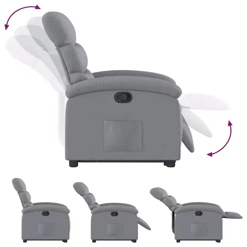 Poltrona Reclinabile Power Lift per Anziani - Tessuto Grigio Chiaro, Sollevamento Elettrico, Reclinazione Manuale, Seduta Imbottita, Tasca Laterale