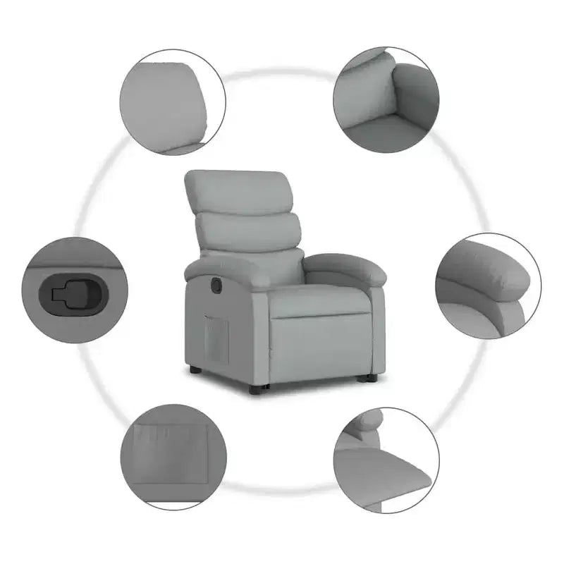 Poltrona Reclinabile Power Lift per Anziani - Tessuto Grigio Chiaro, Sollevamento Elettrico, Reclinazione Manuale, Seduta Imbottita, Tasca Laterale