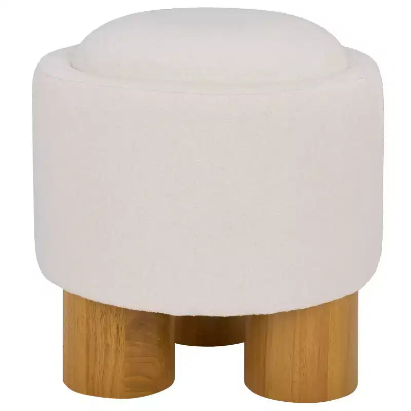 Pouf rotondo rivestito – Avorio/Naturale