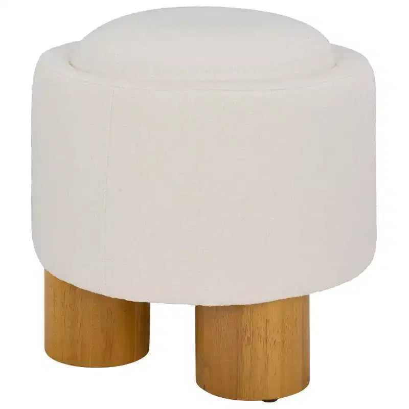 Pouf rotondo rivestito – Avorio/Naturale