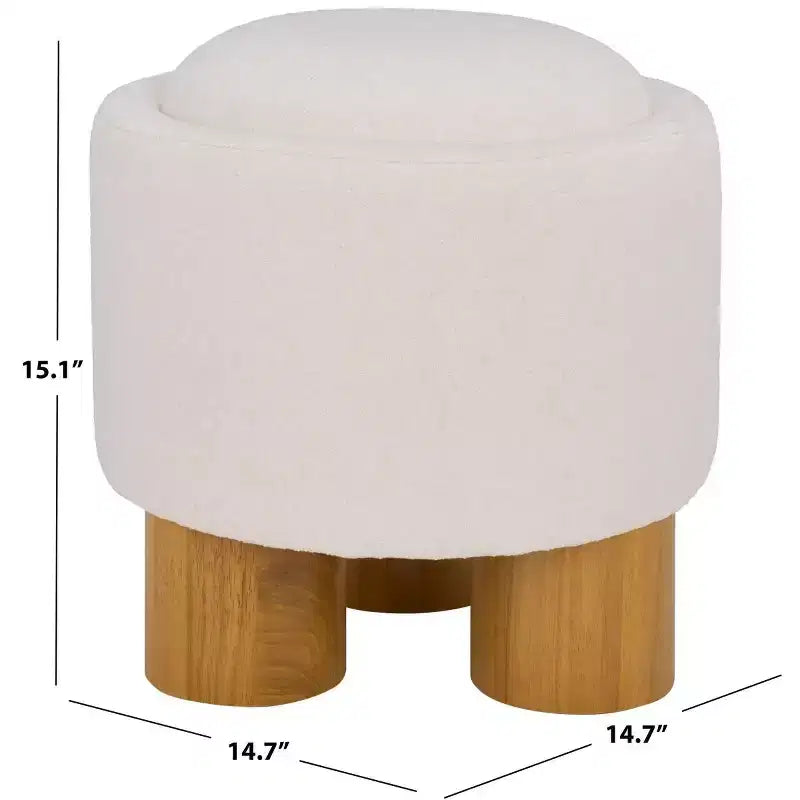 Pouf rotondo rivestito – Avorio/Naturale