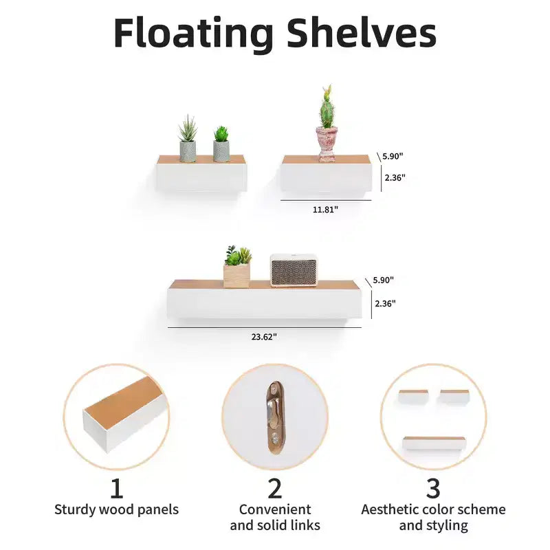 Mensola da parete flottante in legno da 23,6" con staffa invisibile
