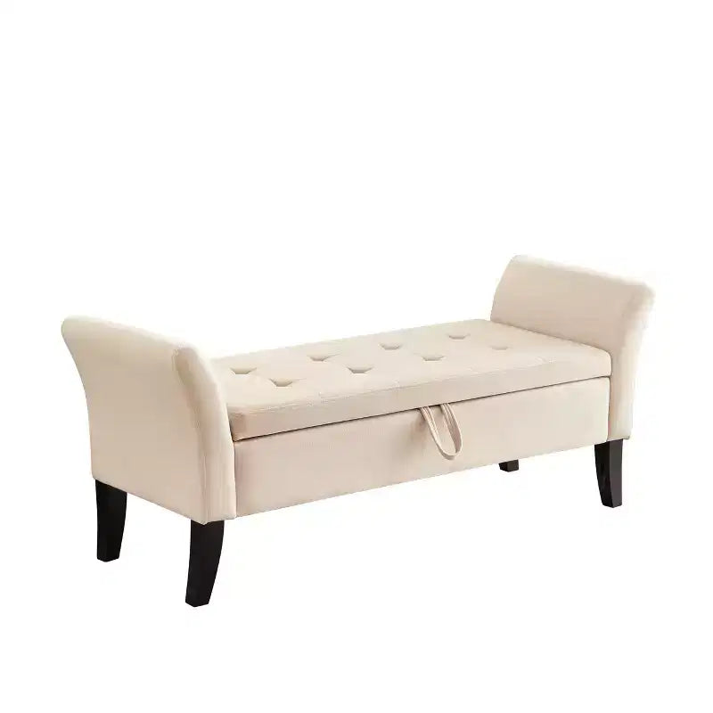 Panca contenitore imbottita con sedile trapuntato a bottoni, beige, 130 cm