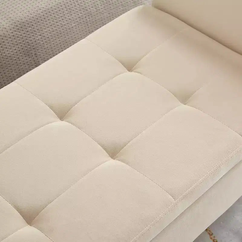 Panca contenitore imbottita con sedile trapuntato a bottoni, beige, 130 cm