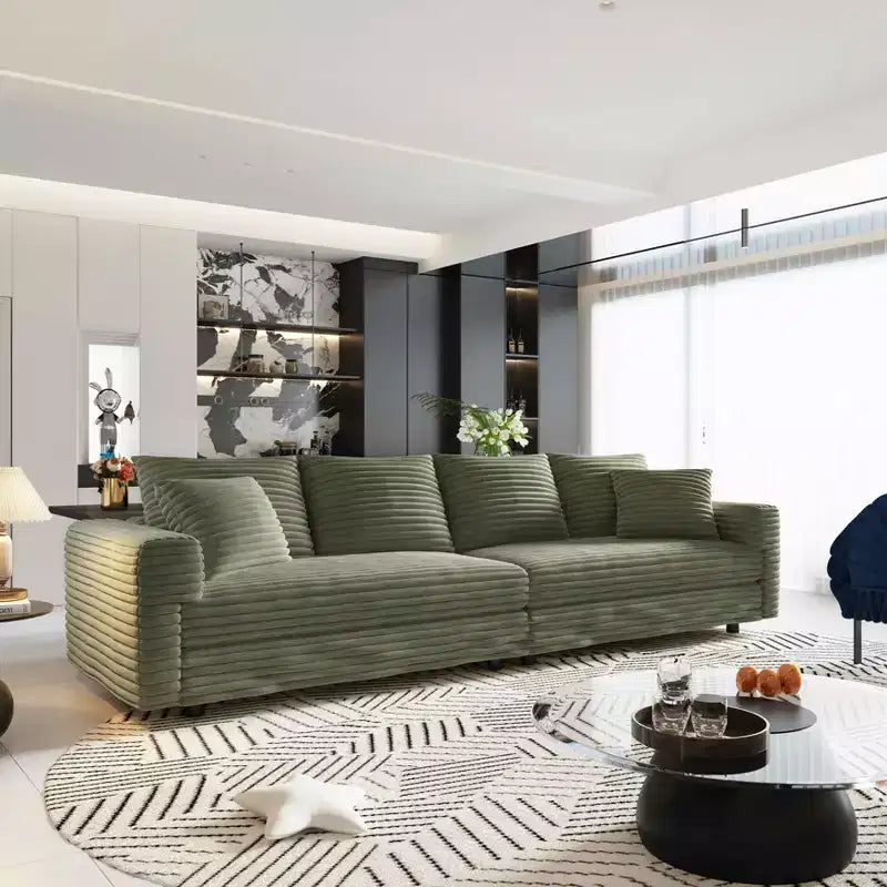Divano letto trasformabile da 259 cm con rivestimento in velluto a coste – 4 posti, verde