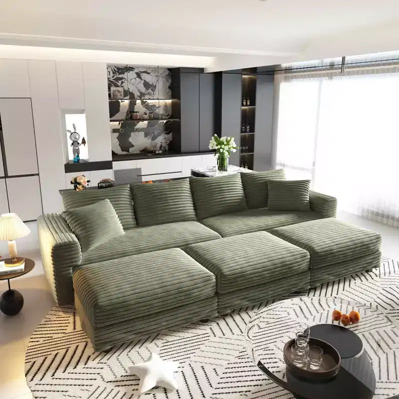 Divano letto trasformabile da 259 cm con rivestimento in velluto a coste – 4 posti, verde