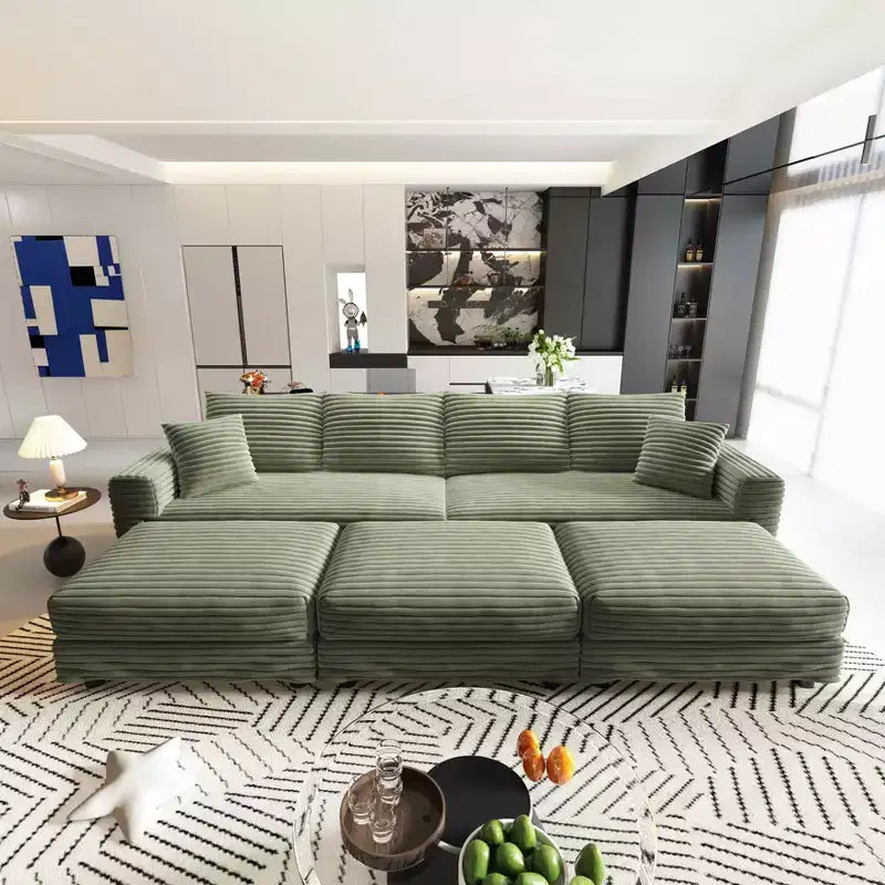 Divano letto trasformabile da 259 cm con rivestimento in velluto a coste – 4 posti, verde