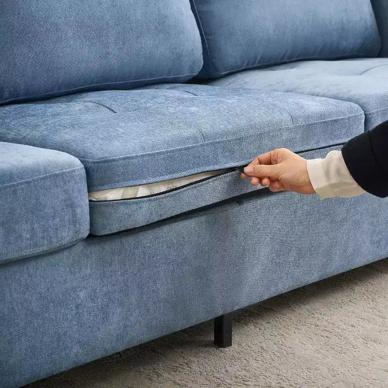 Divano a 3 posti da 226 cm con tessuto ciniglia, braccioli larghi, poggiatesta rimovibile e tasche laterali portaoggetti