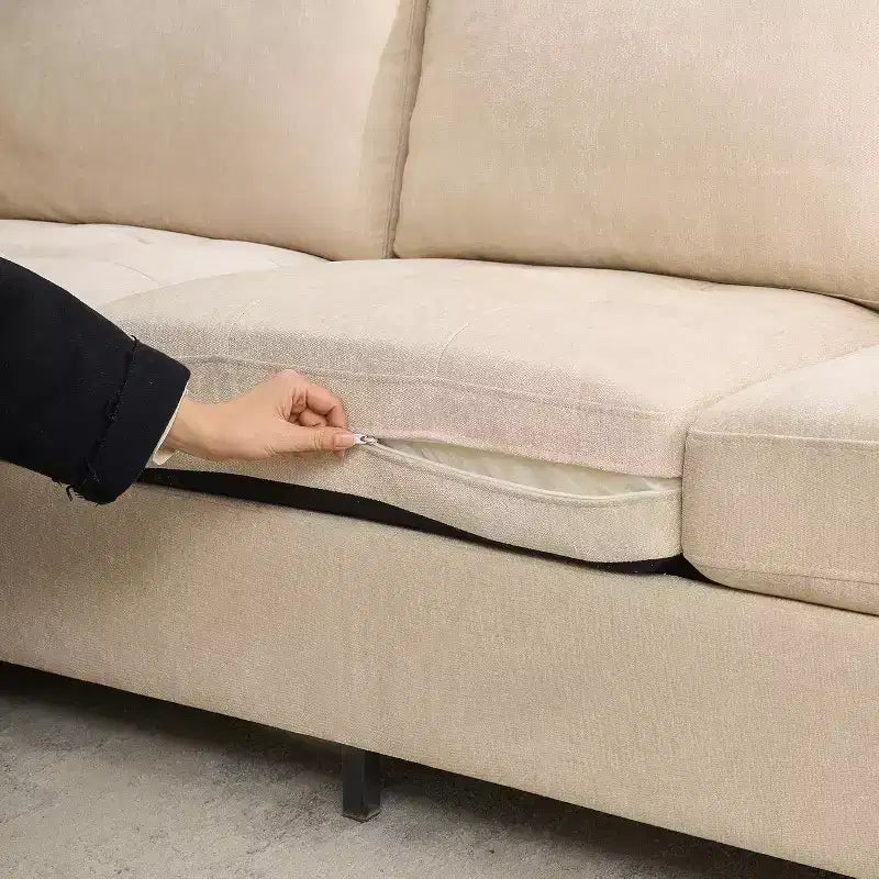 Divano a 3 posti da 226 cm con tessuto ciniglia, braccioli larghi, poggiatesta rimovibile e tasche laterali portaoggetti