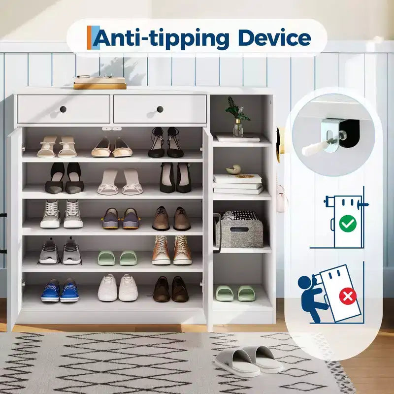 Scarpiera da appendere alla porta con 6 ripiani regolabili e 2 cassetti