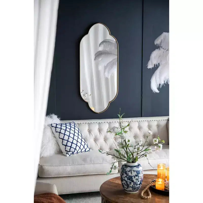 Specchio da parete decorativo moderno con bordo in legno