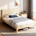 Karl Home Solid Wood Twin Bed Frame Platform Bedframe with Headboard Grille Style