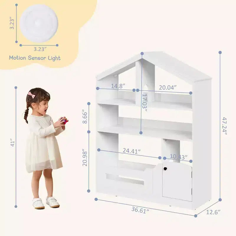 Libreria a casetta per bambini con luce a sensore di movimento