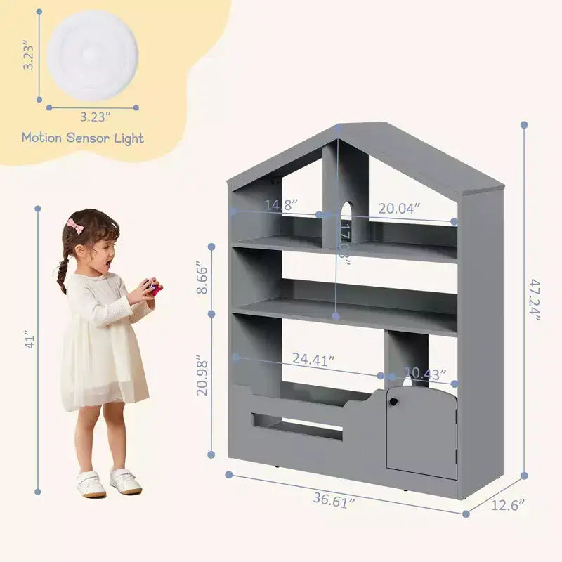 Libreria a casetta per bambini con luce a sensore di movimento