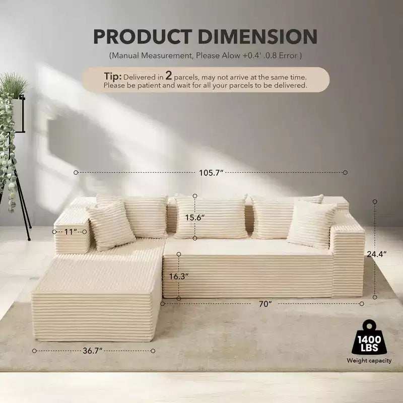 Divano sezionale a L con chaise longue e seduta profonda, 269 cm