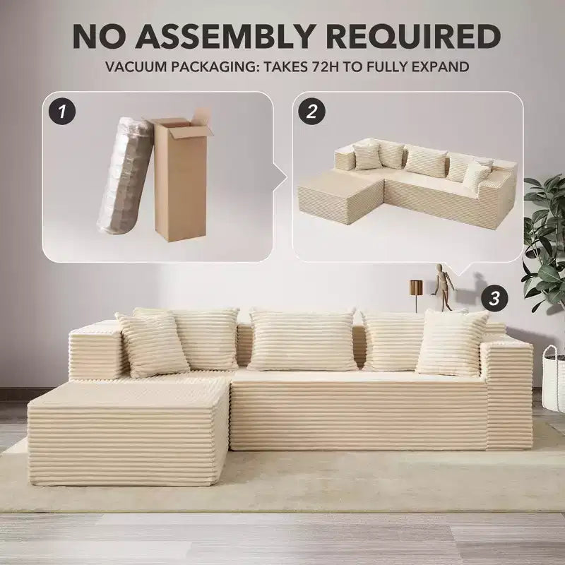 Divano sezionale a L con chaise longue e seduta profonda, 269 cm